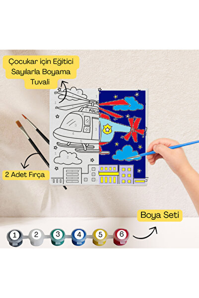 hediye hobim Çocuklar İçin Eğitici Sayılarla Boyama Seti Helikopter–20x20 ,Bo...