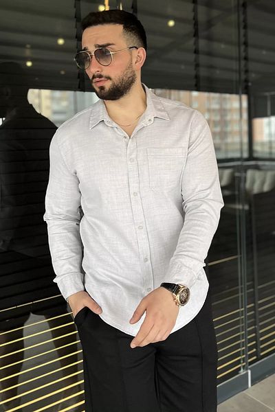 MİSHAR İTALİA Ανδρικό μακρυμάνικο πουκάμισο Stone Single Pocket Snap