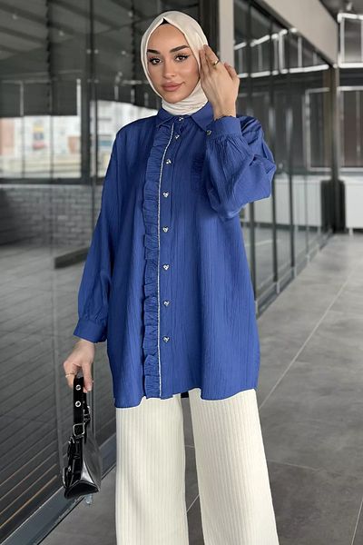 julude Μπλουζάκι Indigo με πέτρα και βολάν με λεπτομέρεια Hijab