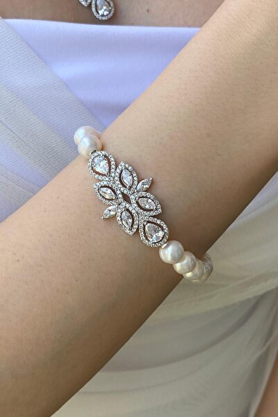 Birinci1926 925 Ayar Gümüş Kadın Doğal Inci Küpe Kolye Bileklik Yüzük Dörtlü Set