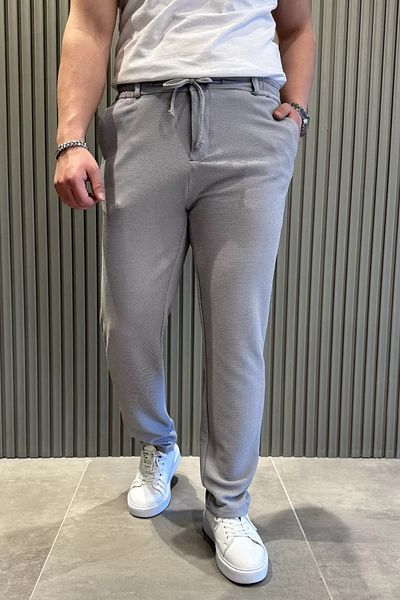 MİSHAR İTALİA Γκρι ανδρικό παντελόνι Jogger με ελαστική μέση με κορδόνια