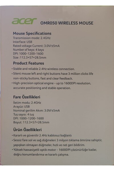 ACER OMR050 KABLOSUZ MOUSE