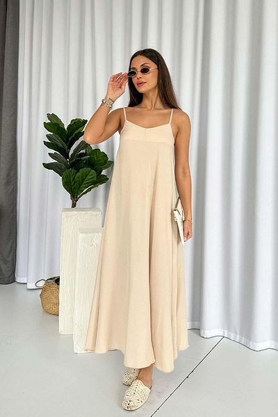 Mine Tan Butik Μακρύ φόρεμα με λεπτό λουράκι V λαιμόκοψη