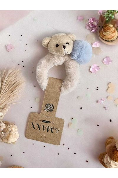 Tiny Girl's Plush Teddy Bear Detailed Pompom Hair Clip Accessory