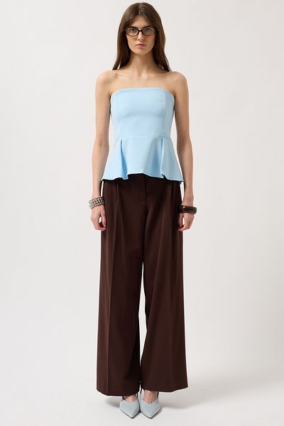 Black Fashion Bluză plisată fără bretele Baby Blue