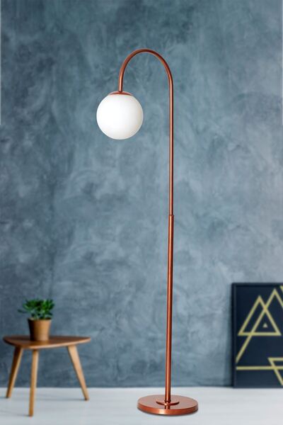 Luzarana Amor Bakır Metal Gövde Beyaz Camlı Tasarım Lüx Yerden Aydınlatma Lambader