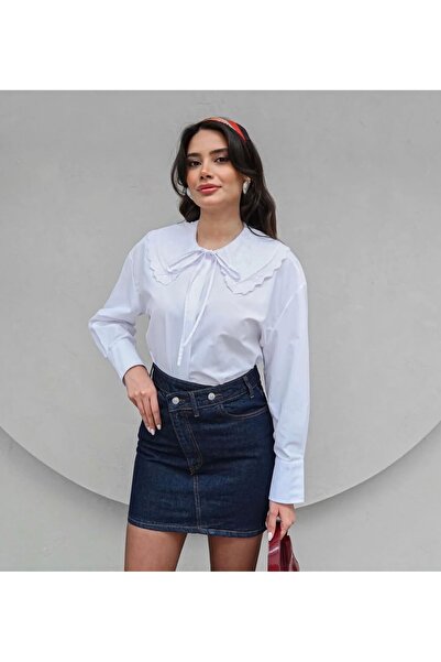 Semra Bozdoğan Çapraz Bel Detaylı Denim Etek