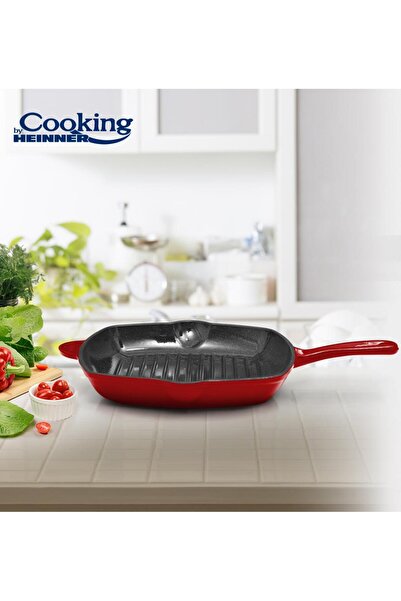 Cooking by Heinner CAST IRON GRILL PAN 26.5 x 4.5 CM, RED LINE