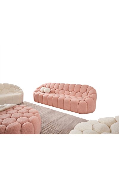 Mobilya Stant Most Balloon Üçlü Kanepe İthal Pembe Teddy Kumaş (Evinize Teslim)