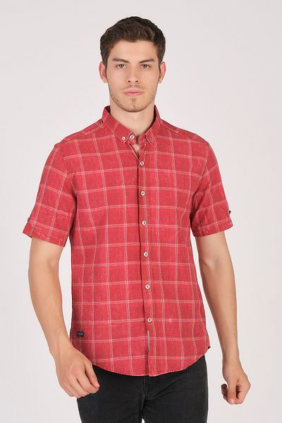 Cosplay Short Sleeve Slim Fit Plaid Shirt
