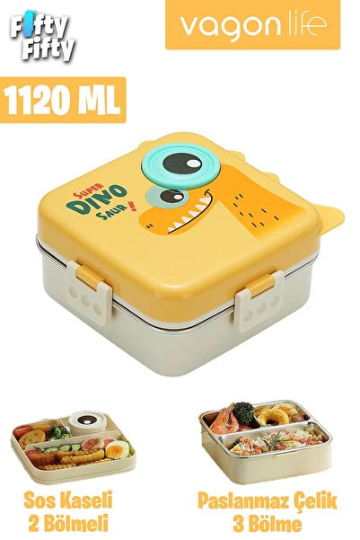 Vagonlife Lunch Box 1120 ML (Sızdırmaz,Karışmaz Üç Bölmeli) Sos Kaseli Yeni N...