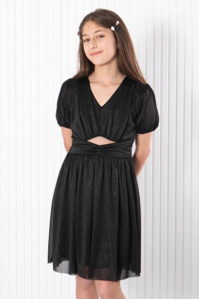 SUBU TASARIM Βραδινό φόρεμα με μπαλόνι ασημί τούλι μαύρο MDV936