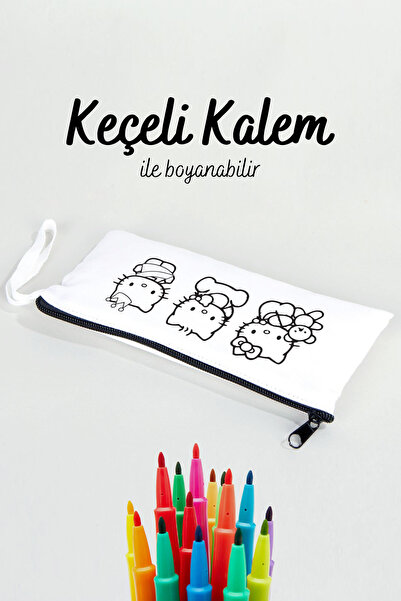 Pamusan Hello Kitty Boyanabilir Bez Kalemlik - 10 Adet - 21x10 cm Boyutlarında - Eğlenceli Boyama Seti