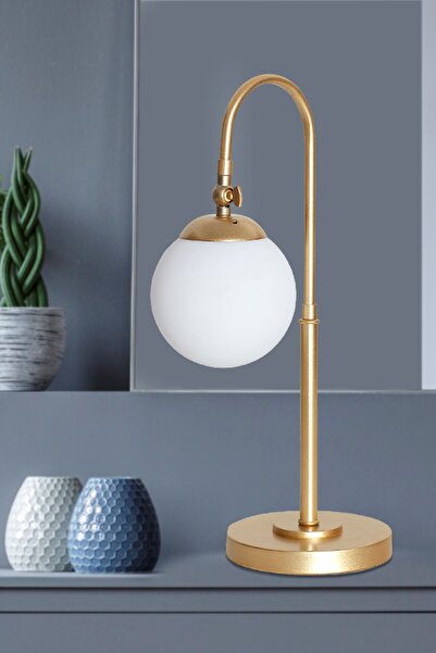 Luzarana Amor Sarı Metal Gövde Beyaz Camlı Tasarım Lüx Masa Lambası