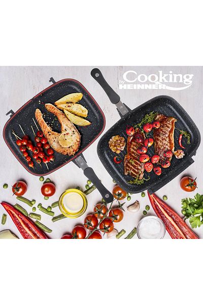 Cooking by Heinner RECTANGULAR DOUBLE GRILL PAN, CAST ALUMINUM, 36 x 24 x 7.5 CM, DARK LINE CLASSIC