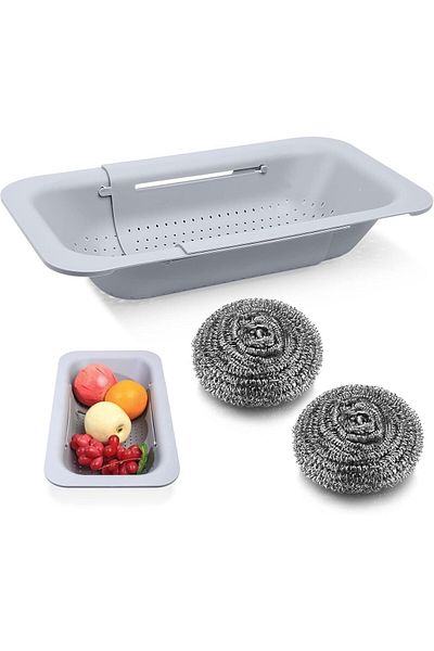Piankeke Piankeke extendable colander, plastic, gray, 20 x 36-49.5 cm