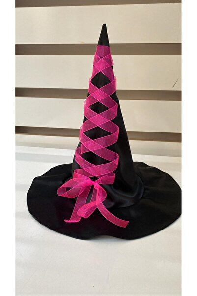 BUTİKHAPPYKİDS Pălărie de vrăjitoare din satin negru cu panglică roz Pălărie ...