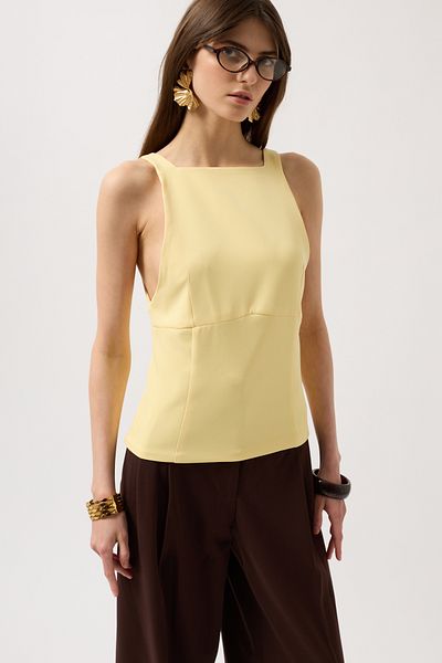 Black Fashion Back Ribbon Detail Yellow Blouse