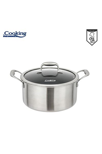Cooking by Heinner STAINLESS STEEL POT + GLASS LID IN 3 LAYERS 24x12 CM, 5 L, TITANIUM3