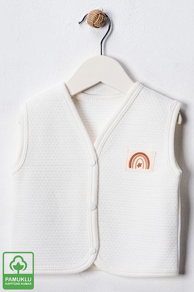 Miniel 3-6-9 Months Unisex Baby Quilted Vest Set - Organic Cotton, Crest Detail