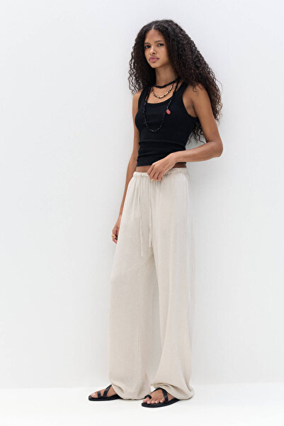 Pull & Bear Dökümlü keten pantolon