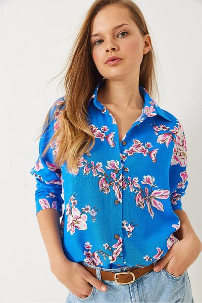 Bianco Lucci Cămașă oversize din in viscoză cu model floral pentru femei 60261538