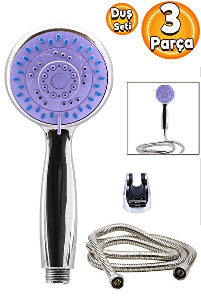 abnturk 3'lü Banyo Duş Başlığı Seti Duş Fiskiyesi Telefonu Yuvarlak Başlık Me...