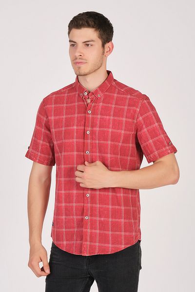 Cosplay Short Sleeve Slim Fit Plaid Shirt