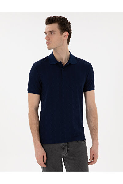 Pierre Cardin Navy Blue Slim Fit Polo Neck T-Shirt 50310233-Vr033