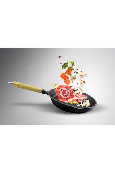 Cooking by Heinner FRY PAN, CAST IRON WITH WOOD HANDLE- 23X2.5 CM