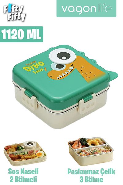 Vagonlife Lunch Box 1120 ml (Leakproof, Non-Mixable Three Compartments) New Generation Lunch Box with Sauce Bowl-Fflbox1