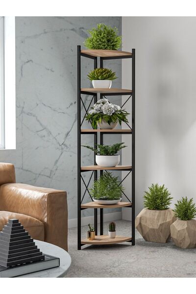 pazarella ÇİÇEKLİK KİTAPLIK 6 RAFLI CEVİZ