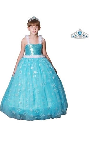 BUTİKHAPPYKİDS Costum Elsa pentru fete - Rochie de seara cu bretele Tarlant si cadou coroana