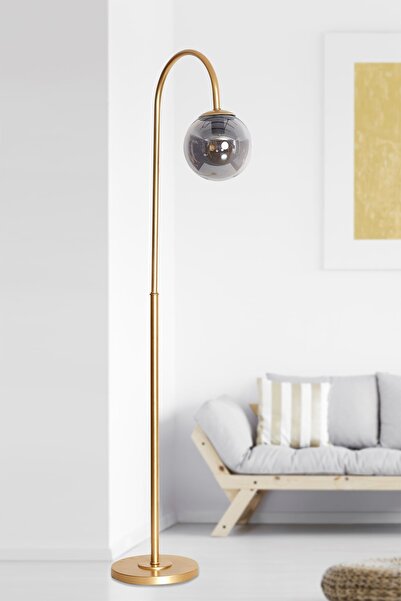 Luzarana Amor Sarı Metal Gövde Füme Camlı Tasarım Lüx Yerden Aydınlatma Lambader