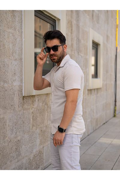 ZENİSO BUTİK Πουκάμισο Fit Seat Melange, κοντό μανίκι ρίγα Lith