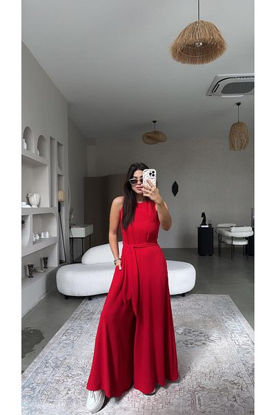 Buket Teke Red Wide Leg Jumpsuit