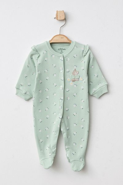 Aziz Bebe Daisy Patterned Jumpsuit with Snap Fasteners (with Booties)
