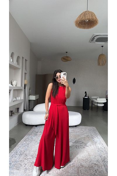 Buket Teke Red Wide Leg Jumpsuit