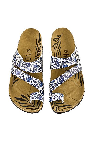 NOOSY Papuci de damă cu design cu flori albastre imprimate