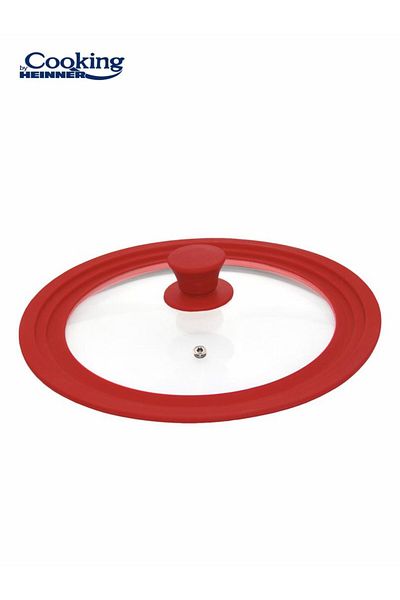 Cooking by Heinner GLASS COVER WITH SILICONE EDGE ADJUSTABLE IN 3 DIMENSIONS 16/18/20 CM, RED