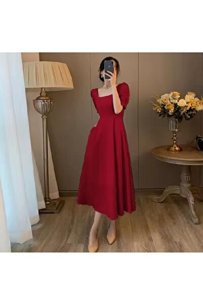 Styling Park Kısa Kol Midi Boy Kloş Elbise Mezuniyet Balo Düğün