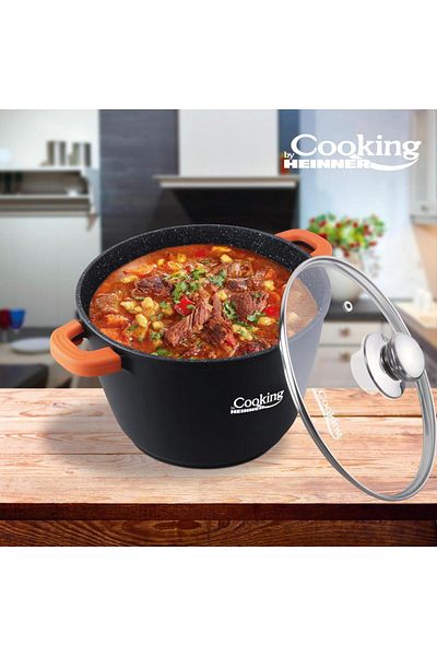 Cooking by Heinner CAST ALUMINUM STOCK POT+ GLASS LID, 28X20 CM, 10 L, DARK LINE