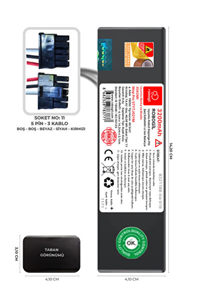 ROBOGİL Xiaomi Mop Pro Stytj02ym 3200mah Pili Uyumlu Robot Süpürge Bataryası B3211bb-xia-016