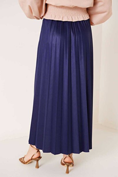 trendhazan Elastic Waist Leather Look Pleated Hijab Skirt