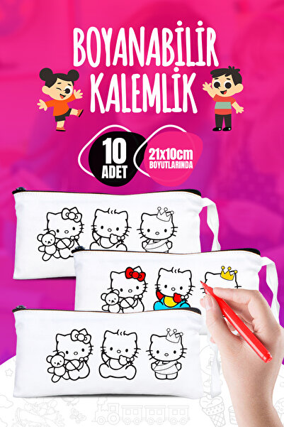 Pamusan Hello Kitty Boyanabilir Bez Kalemlik - 10 Adet - 21x10 cm Boyutlarınd...