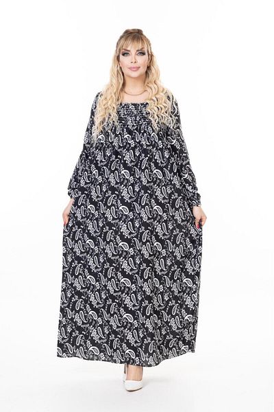 mervemoda Γυναικείο μακρυμάνικο φόρεμα μεγάλου μεγέθους καλοκαιρινό υφαντό