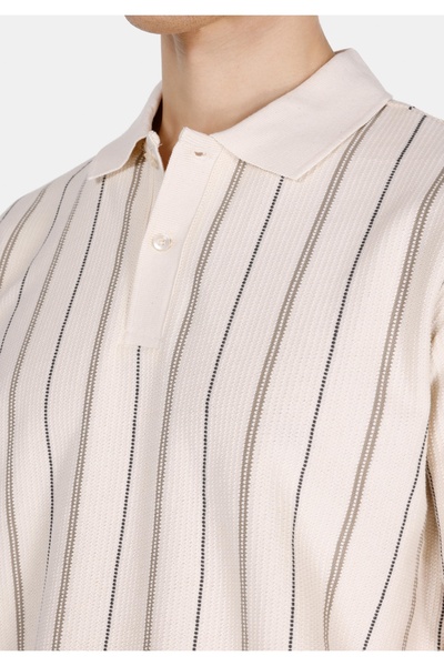 Colin's Мъжка тениска с къс ръкав, комфортна кройка, поло яка, жакард, цвят екрю