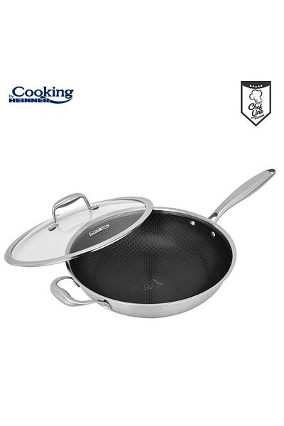 Cooking by Heinner STAINLESS STEEL WOK PAN + LID 30 x 8.5 CM, TITANIUM3
