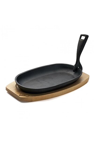 Heinner Oval Serving Platter, 24X14 Cm, Pure Cast Iron, With Removable Handle and Wooden Base, Cooking By