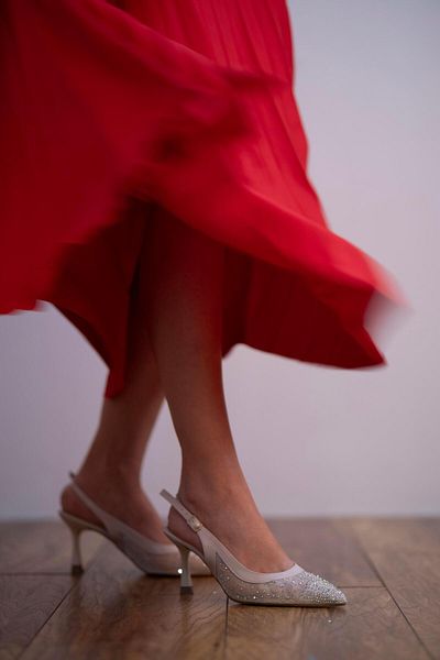 sovrana Beige Tulle Stone Detailed Heeled Shoes
